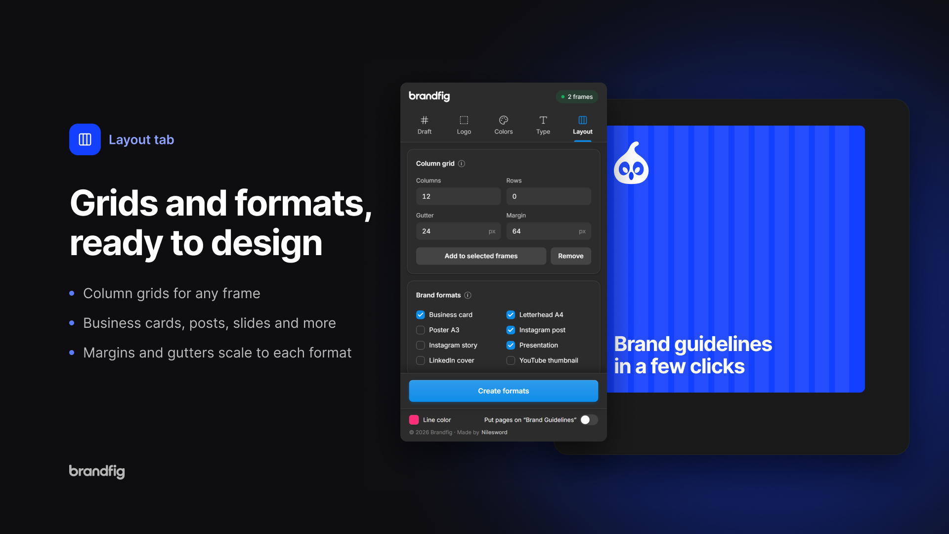 Layout tab: Instagram post with a 12-column grid