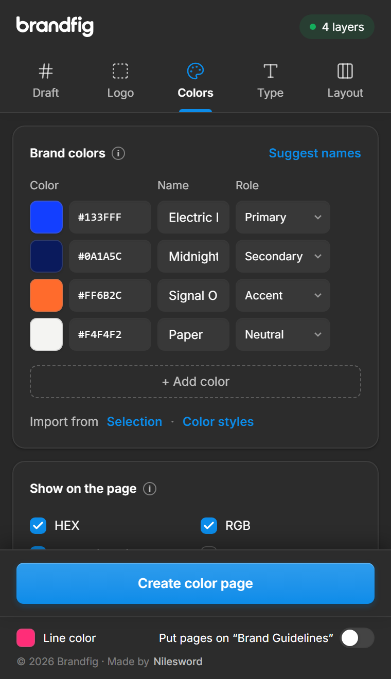 Brandfig Colors tab