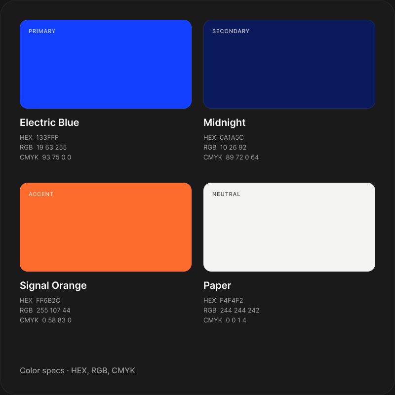 Palette sheet with color values